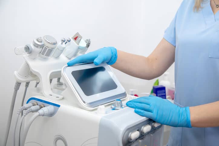 Hydradermabrasion machine used to treat a client